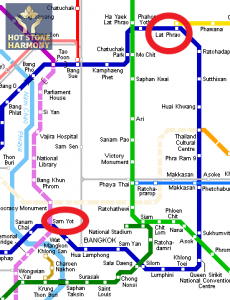 Som's Hot Stone Massage available daily between the hours of 10 a.m. and 9 p.m. The area that I can travel to is that bound by the BTS Sukhumvit Line Phayathai to Srinakarin Stations, and the MRT Underground Stations from Lat Phrao to Sam Yot Bangkok Thailand
